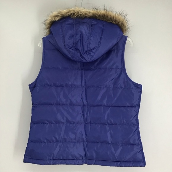 Talbots Down Vest W/Faux Fur Detachable Hood Zip Winter Sapphire Size Medium - Picture 2 of 11